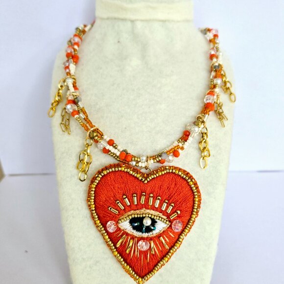 Hand Embroidered Evil Eye Necklace - Picture 5 of 5